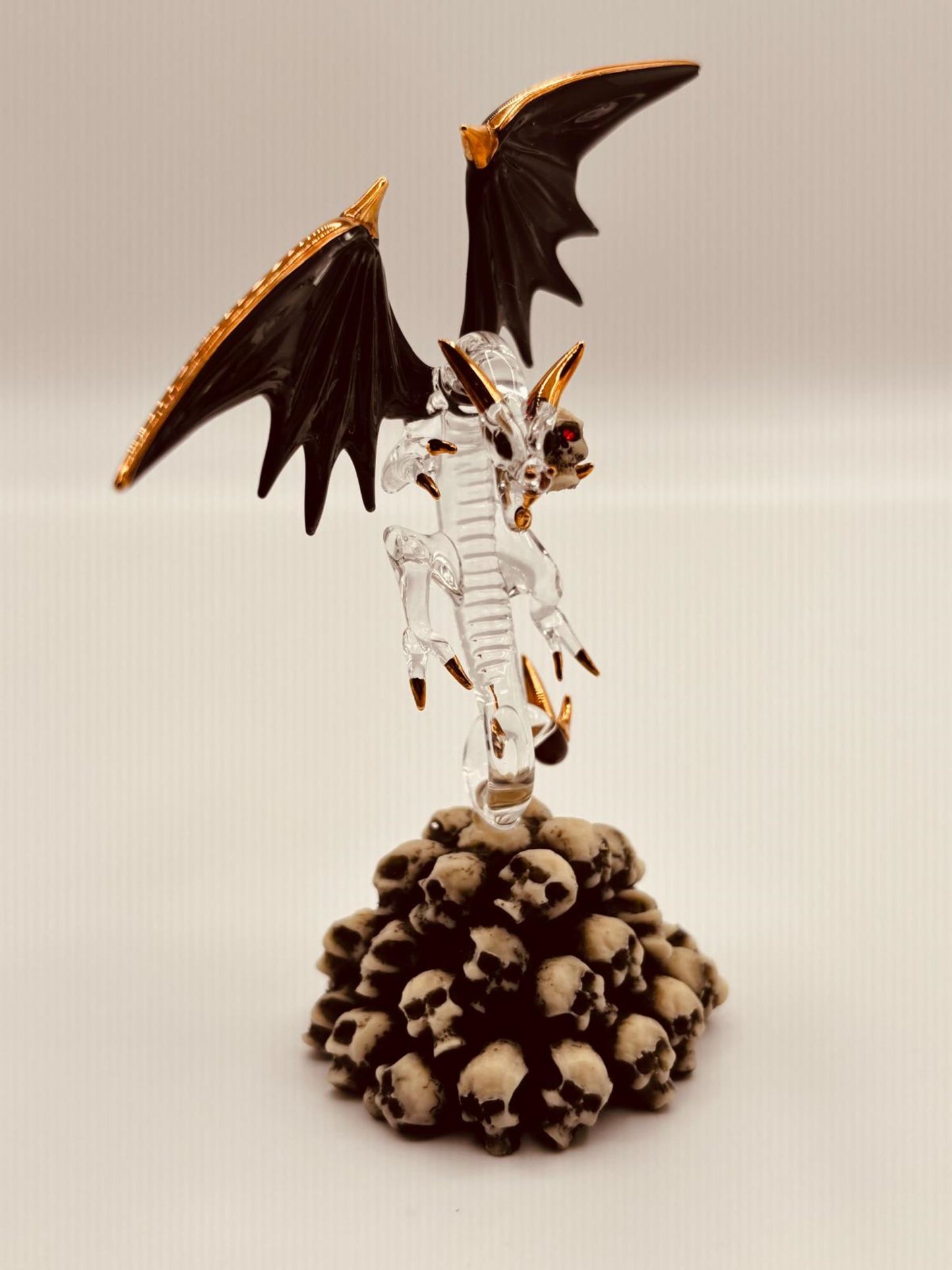 Skull Crusher Dragon Glass Figurine | Handcrafted Fantasy Decor with Skull