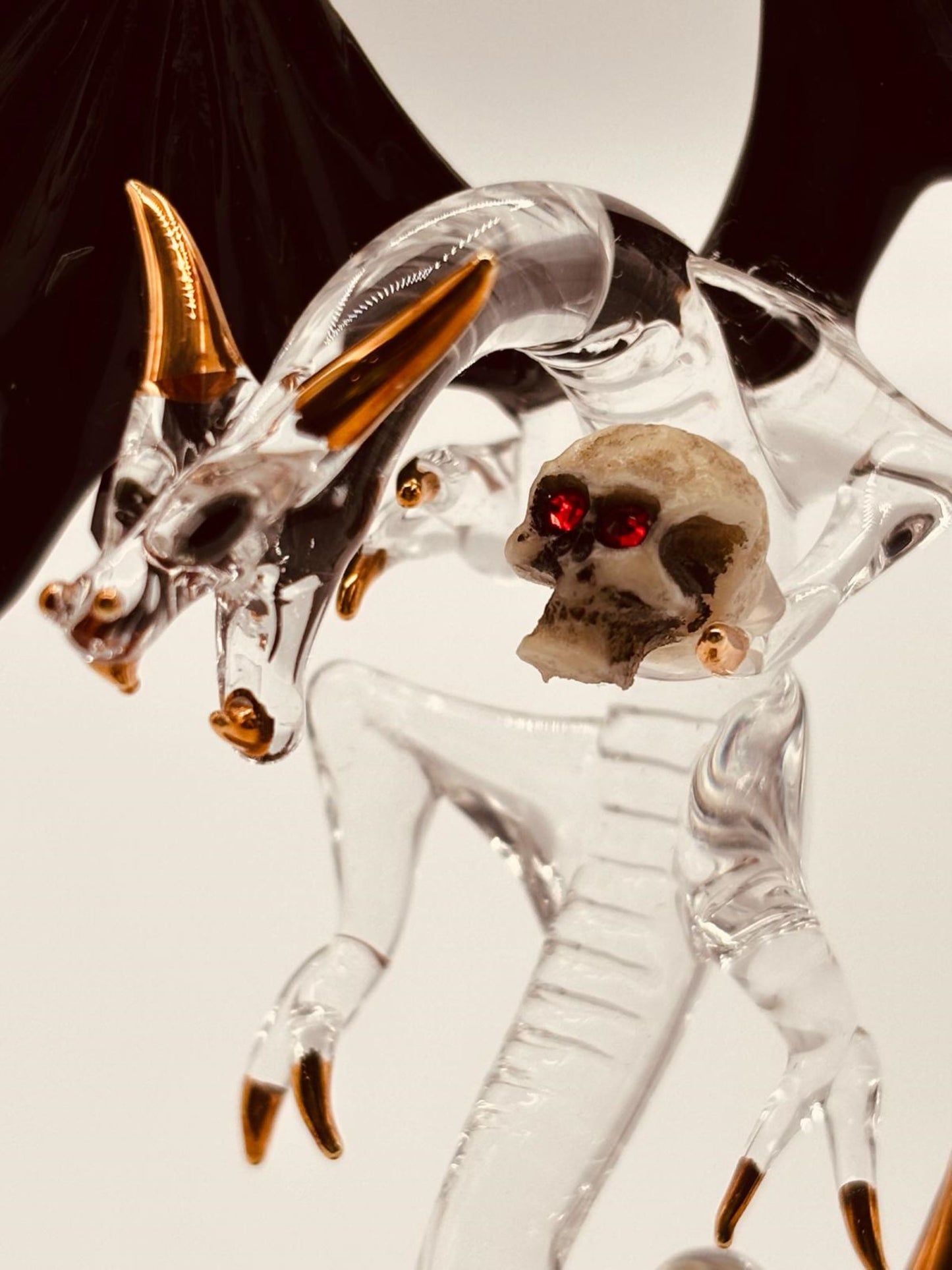 Skull Crusher Dragon Glass Figurine | Handcrafted Fantasy Decor with Skull