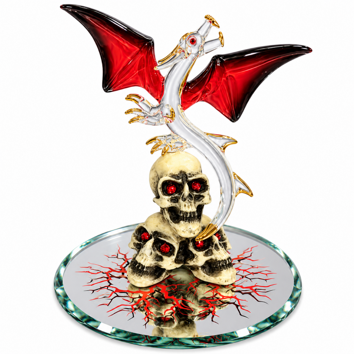 Dragon Skull Figurine, Red Winged Dragon Decor, Gothic Fantasy Gift