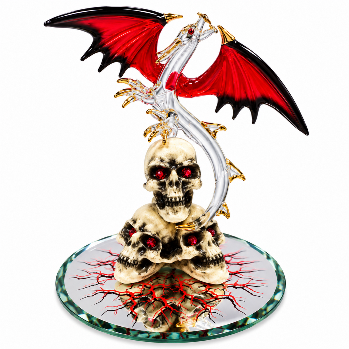 Dragon Skull Figurine, Large Red Winged Dragon Statue, Gothic Fantasy Decor