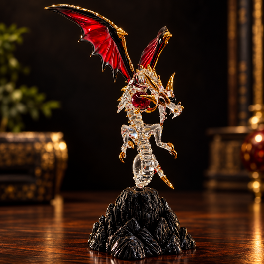 Dragon Glass Figurine | Handcrafted Gothic Fantasy Sculpture Black Mountain Decor