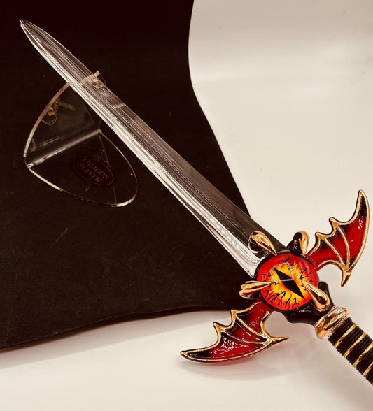 Handcrafted Dragon Slayer Sword figurine on display stand