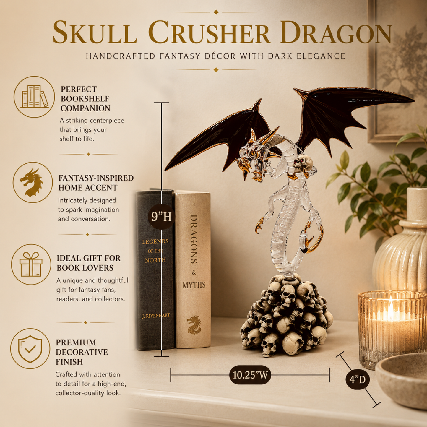 Skull Crusher Dragon Figurine | Fantasy Display Collectible Décor