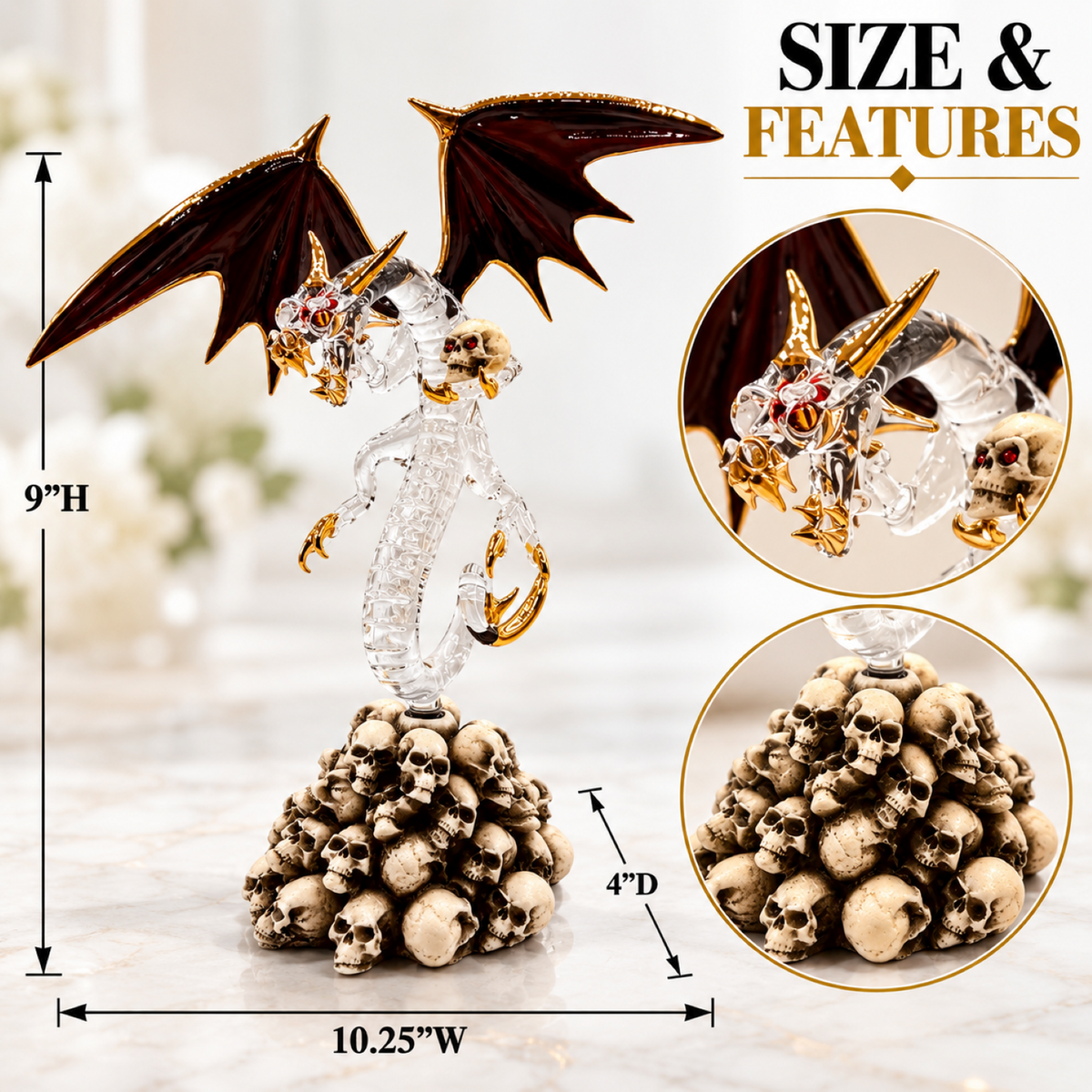 Dragon Holding Skull Figurine, Gothic Fantasy Decor, Dragon Lover Gift