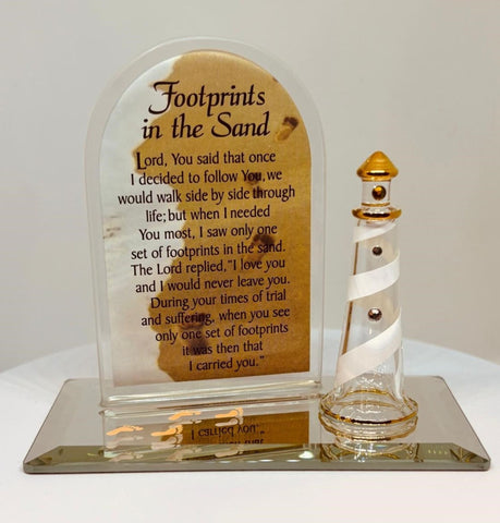 Footprints in the Sand Glass Plaque Christian Faith Decor, Inspirational Gift