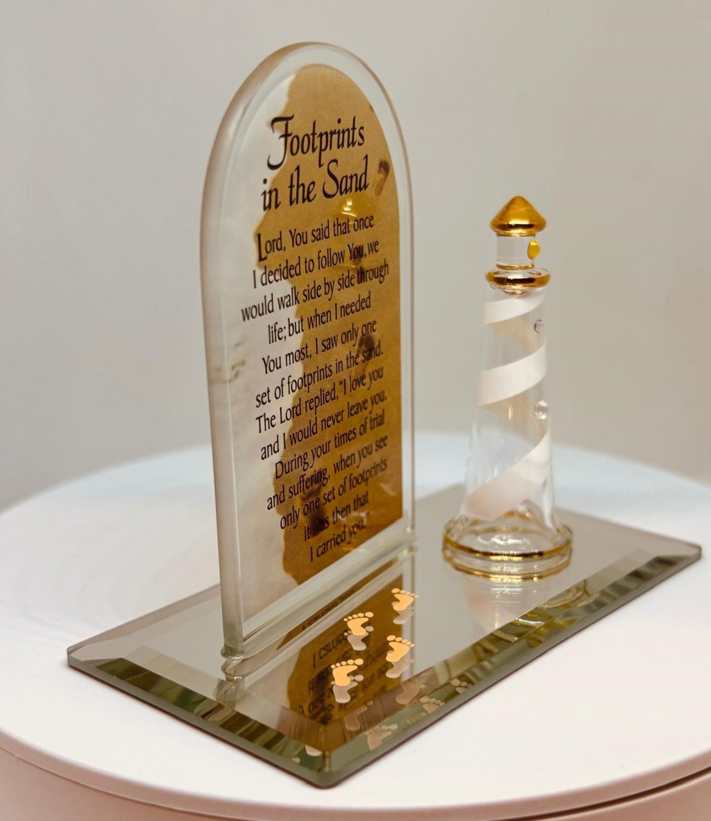 Footprints in the Sand Plaque Christian Faith Gift with Lighthouse Decor