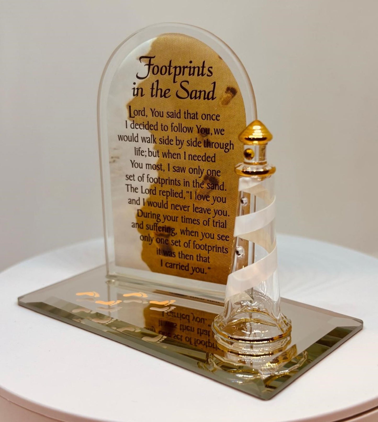 Footprints in the Sand Plaque Christian Faith Gift with Lighthouse Decor