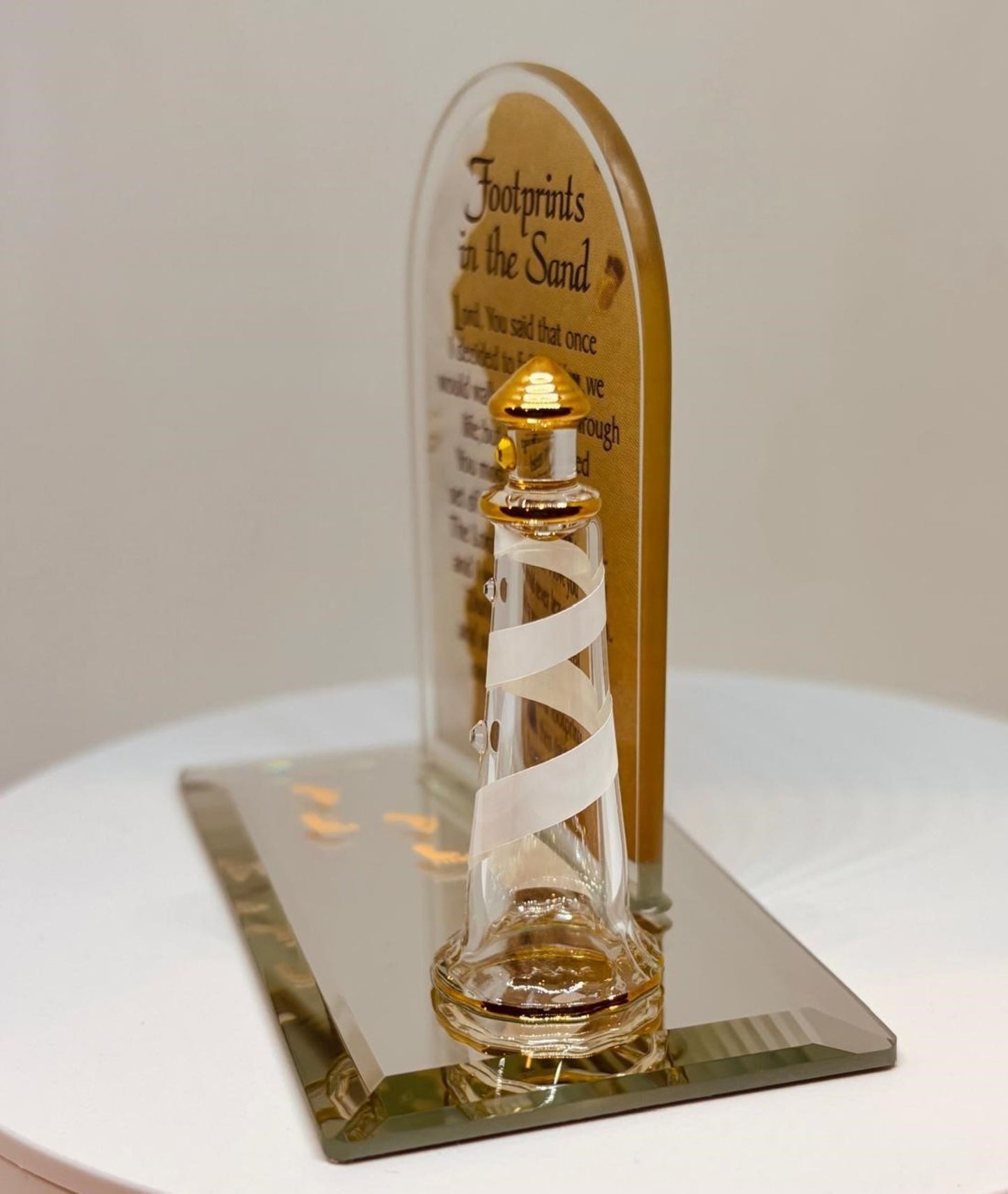 Footprints in the Sand Plaque Christian Faith Gift with Lighthouse Decor