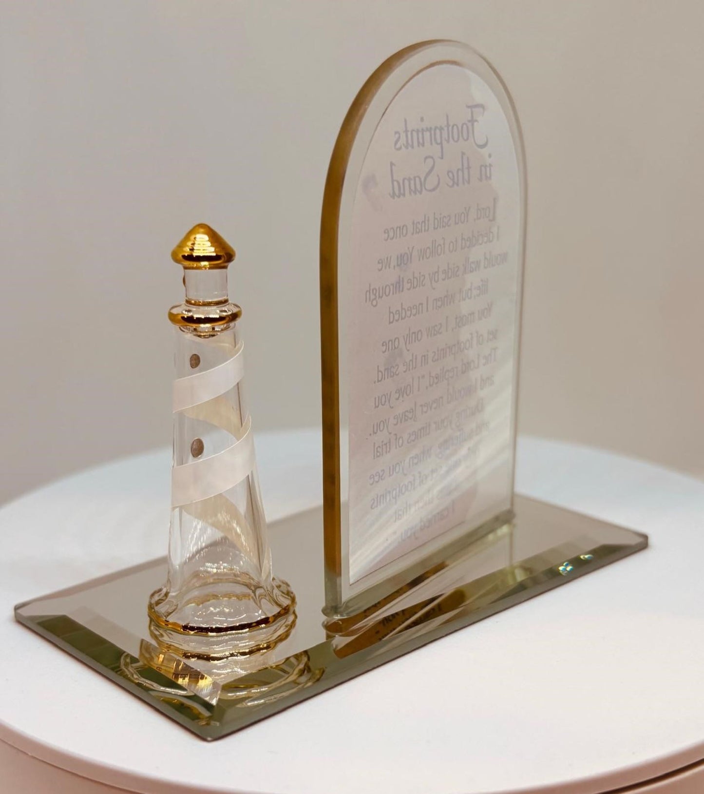 Footprints in the Sand Plaque Christian Faith Gift with Lighthouse Decor