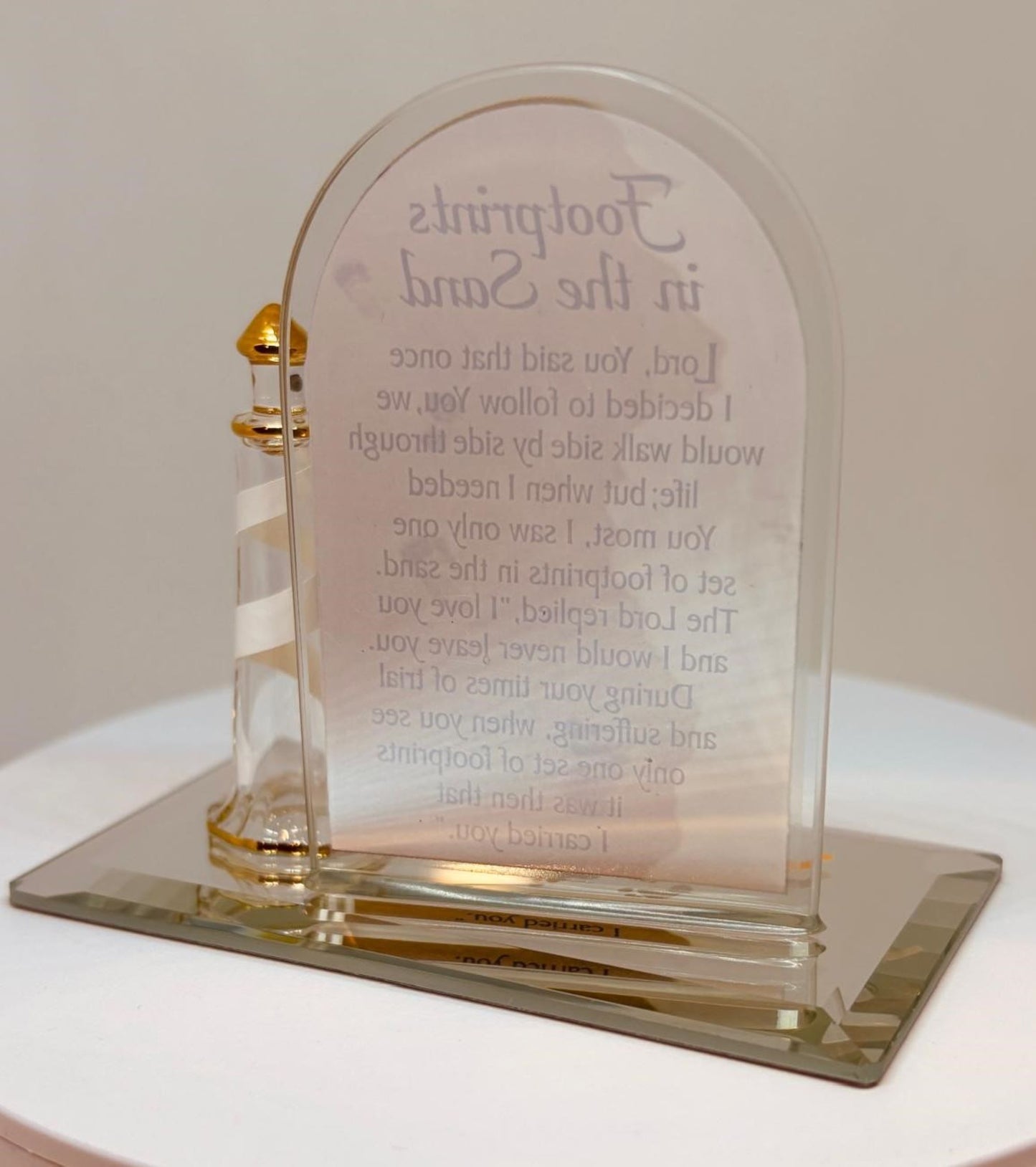 Footprints in the Sand Plaque Christian Faith Gift with Lighthouse Decor