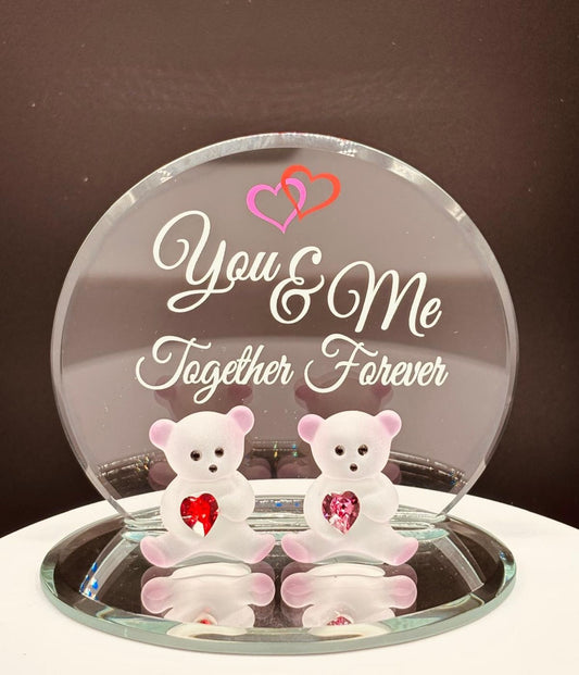 You & Me Bear Figurine | Handcrafted  Glass Teddy Bears Love Gift with Hearts