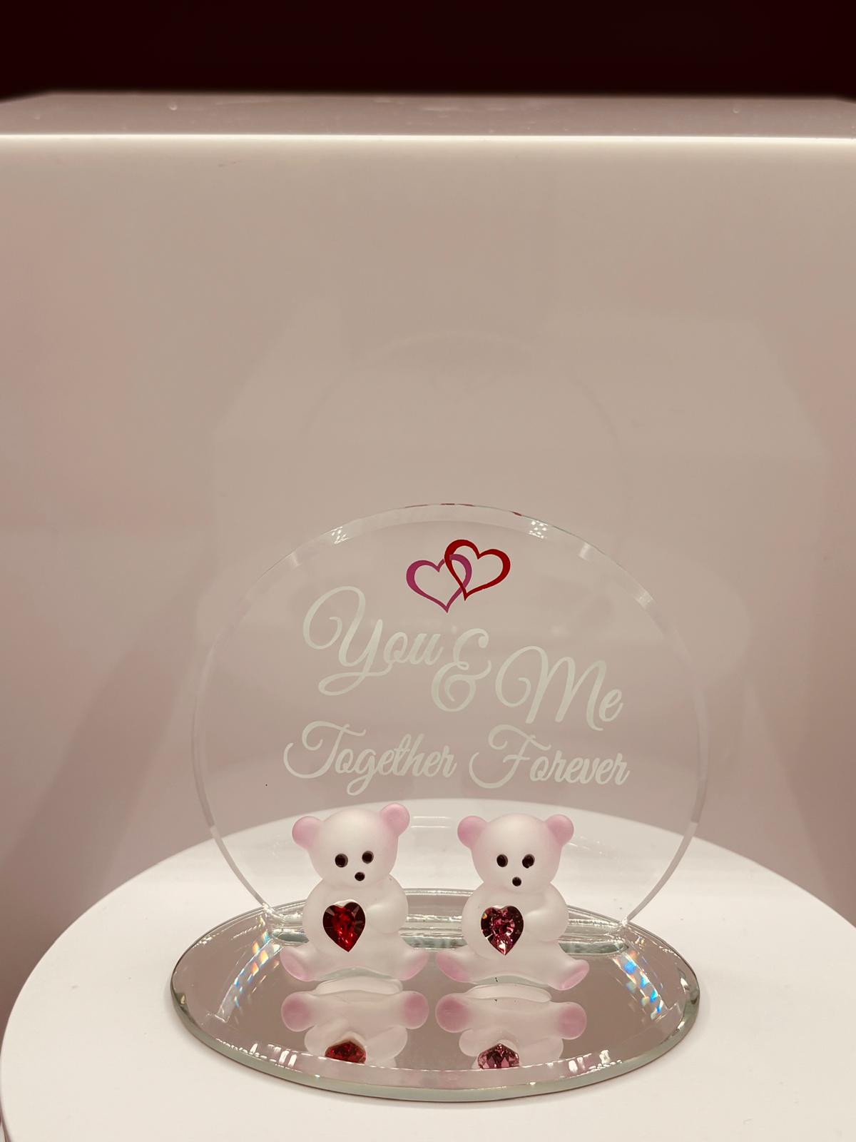 You & Me Bear Figurine | Handcrafted  Glass Teddy Bears Love Gift with Hearts