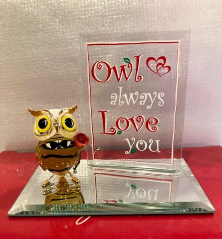 Glass Owl Figurine Always Love You with 22Kt Gold Accents