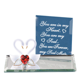 Handcrafted glass swan couple figurine with soulmate message
