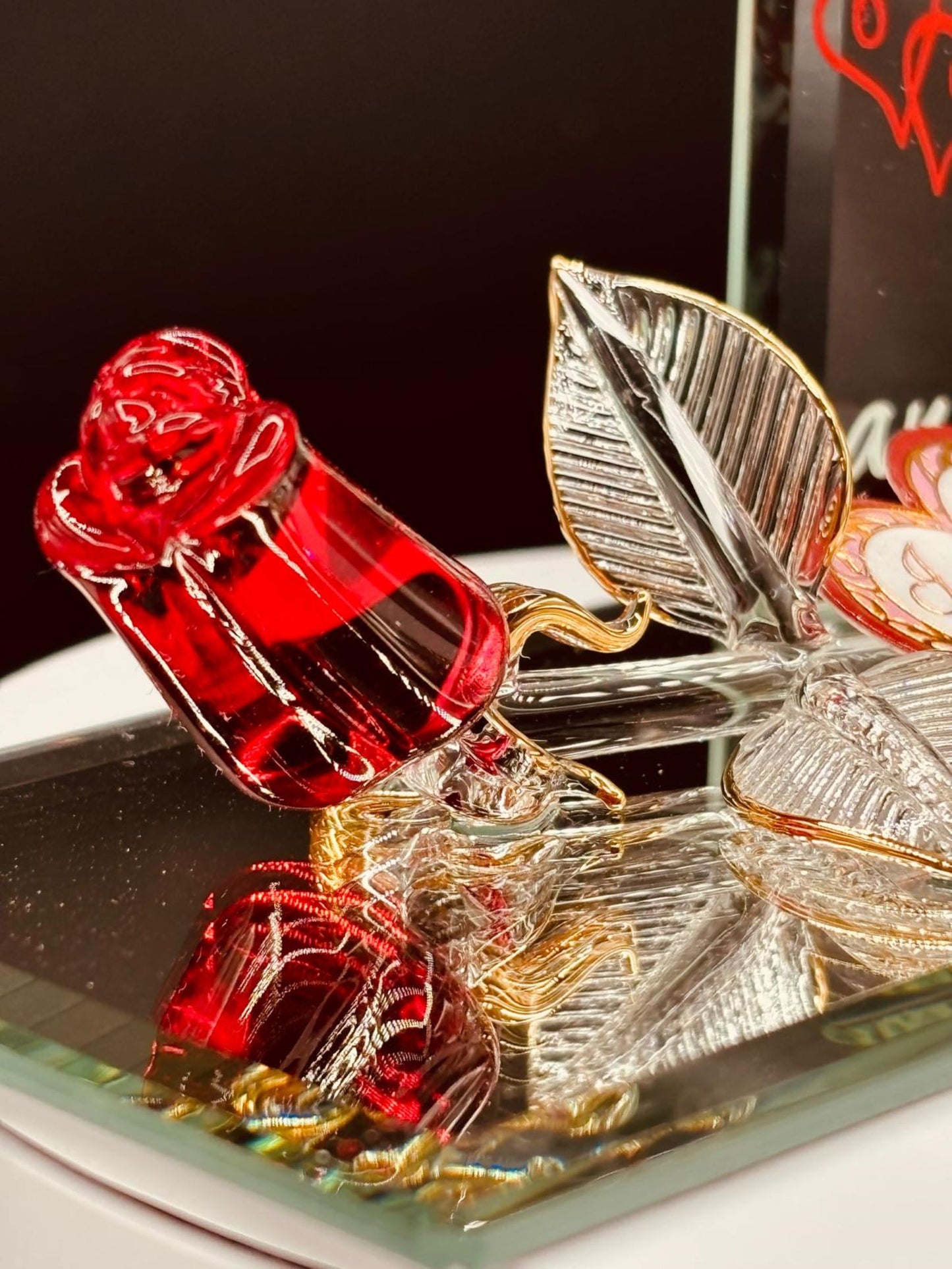 Rose “Forever & Always” Figurine | Glass Love Message Display Décor