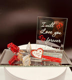 Red rose glass figurine with Forever and Always message back plate