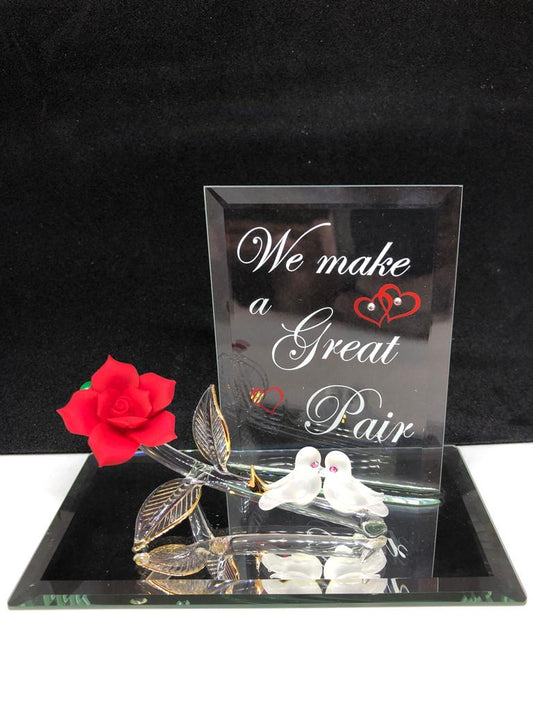 Rose & Love Doves Figurine, Handmade Dove Pair, Couple Valentine Gift, Anniversary Gift, Gift for Him/Her, Home Decor