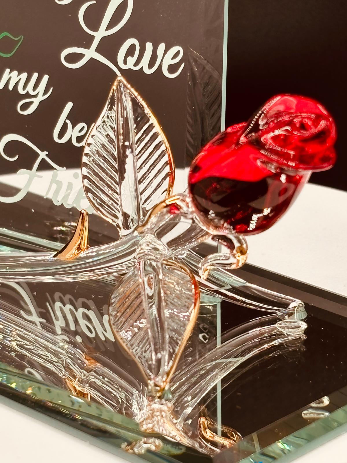Wife Rose Glass Figurine Gift | Romantic Love  Anniversary Decor