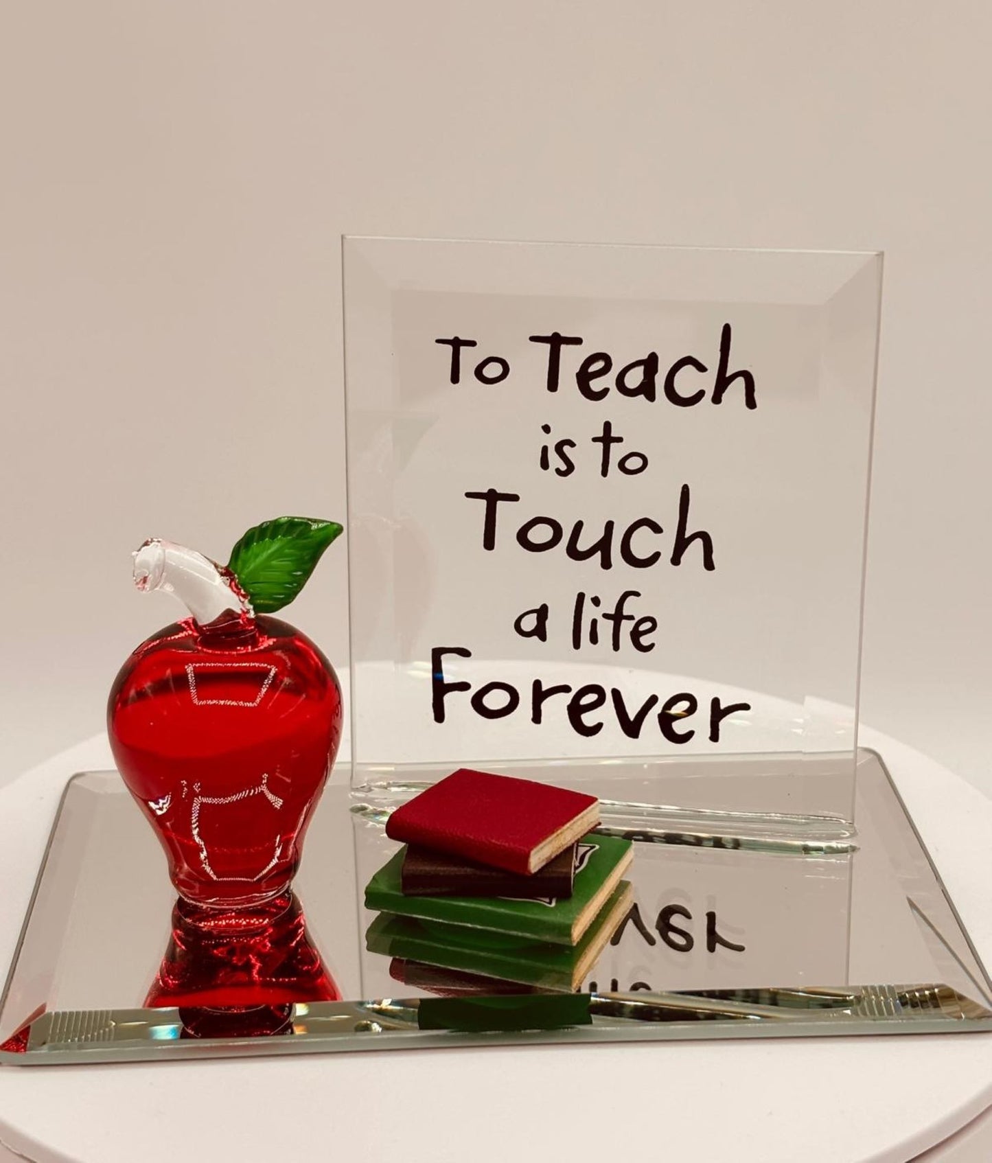 To Teach Apple with Books Figurine | Handcrafted Glass Teacher Appreciation Gift