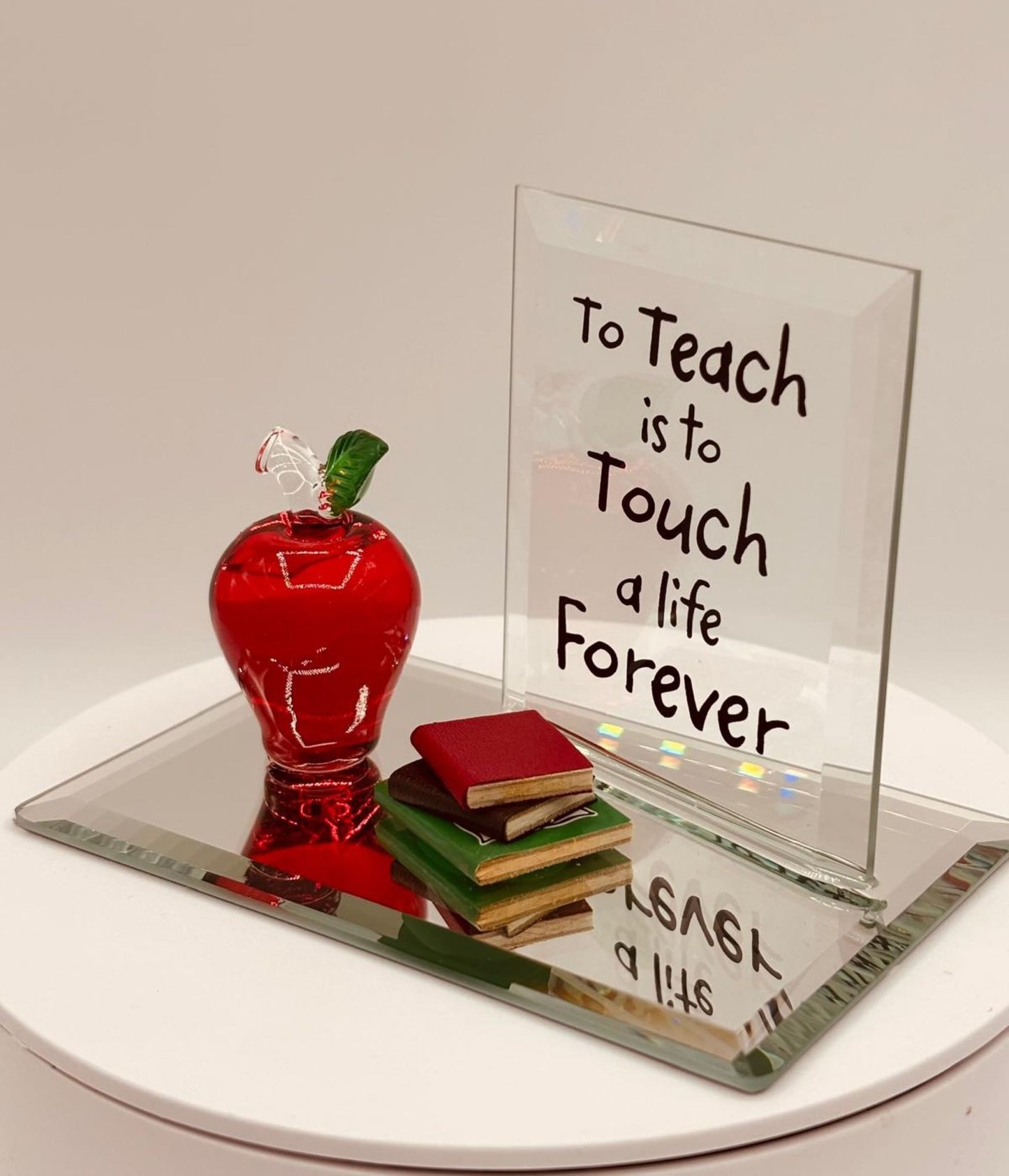 To Teach Apple with Books Figurine | Handcrafted Glass Teacher Appreciation Gift