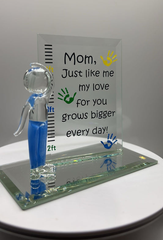 Son Growth Chart Figurine | Glass Mother and Son Love Gift