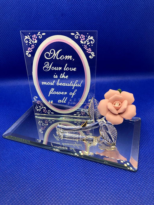 Porcelain Rose Gift for Mom, Pink Glass Flower Figurine, Mother's Day Gift, Home Decor