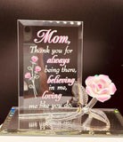 Pink porcelain rose glass figurine with mom appreciation quote