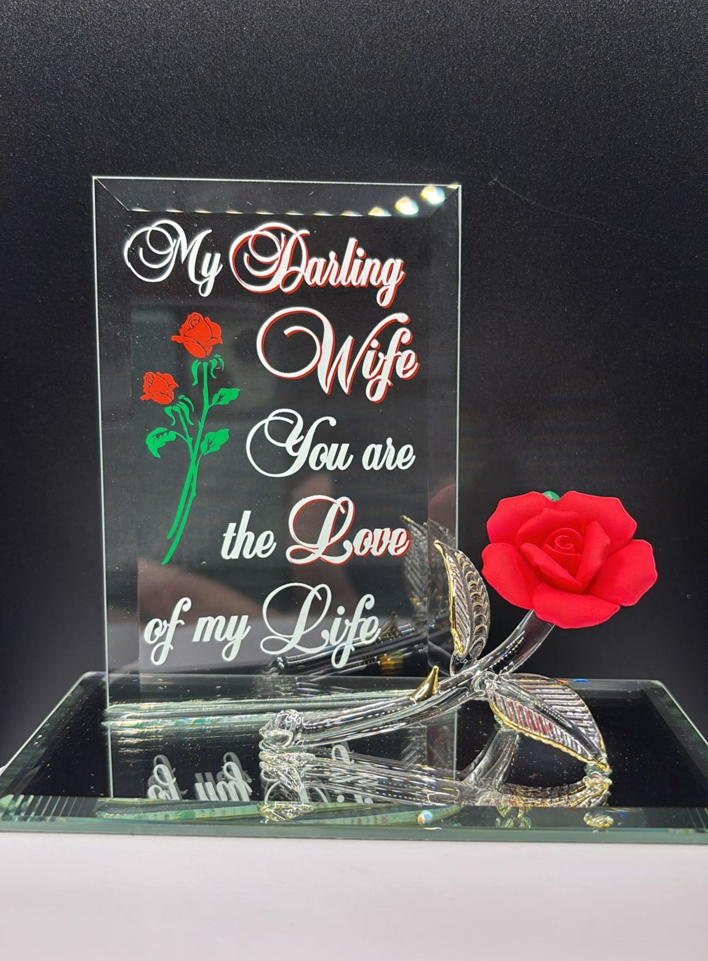 My Darling Wife Rose Figurine | Glass Love Gift for Wife