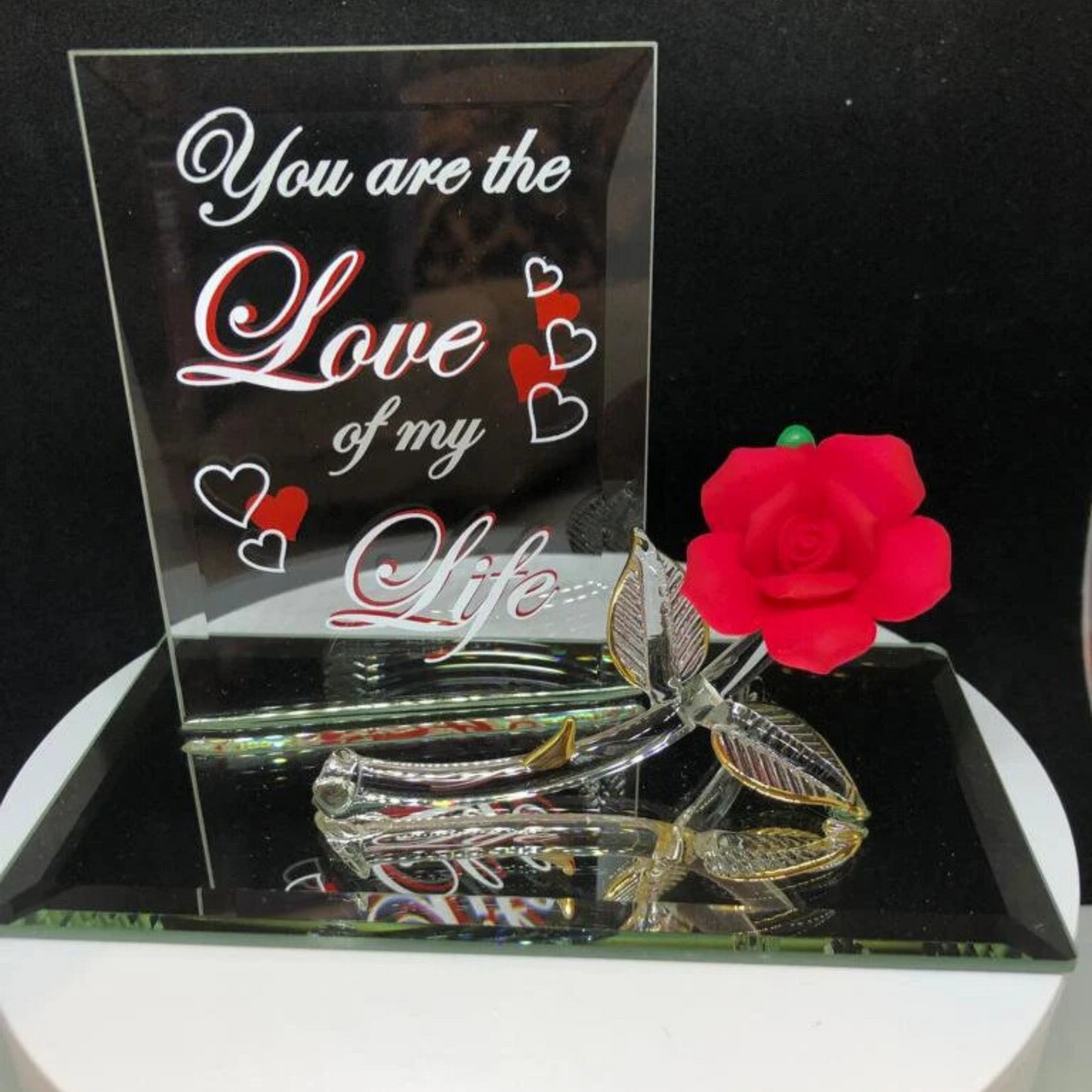 Romantic Rose Gift for Wife Girlfriend  Love of My Life Handcrafted Glass Decor