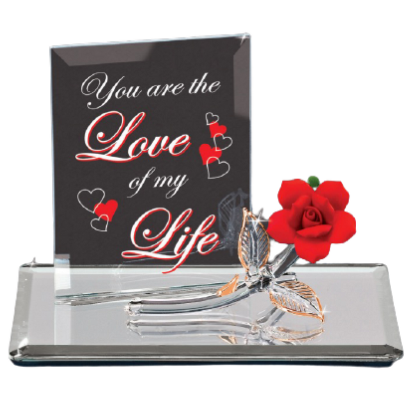 red rose glass figurine love of my life message gift for wife girlfriend anniversary decor