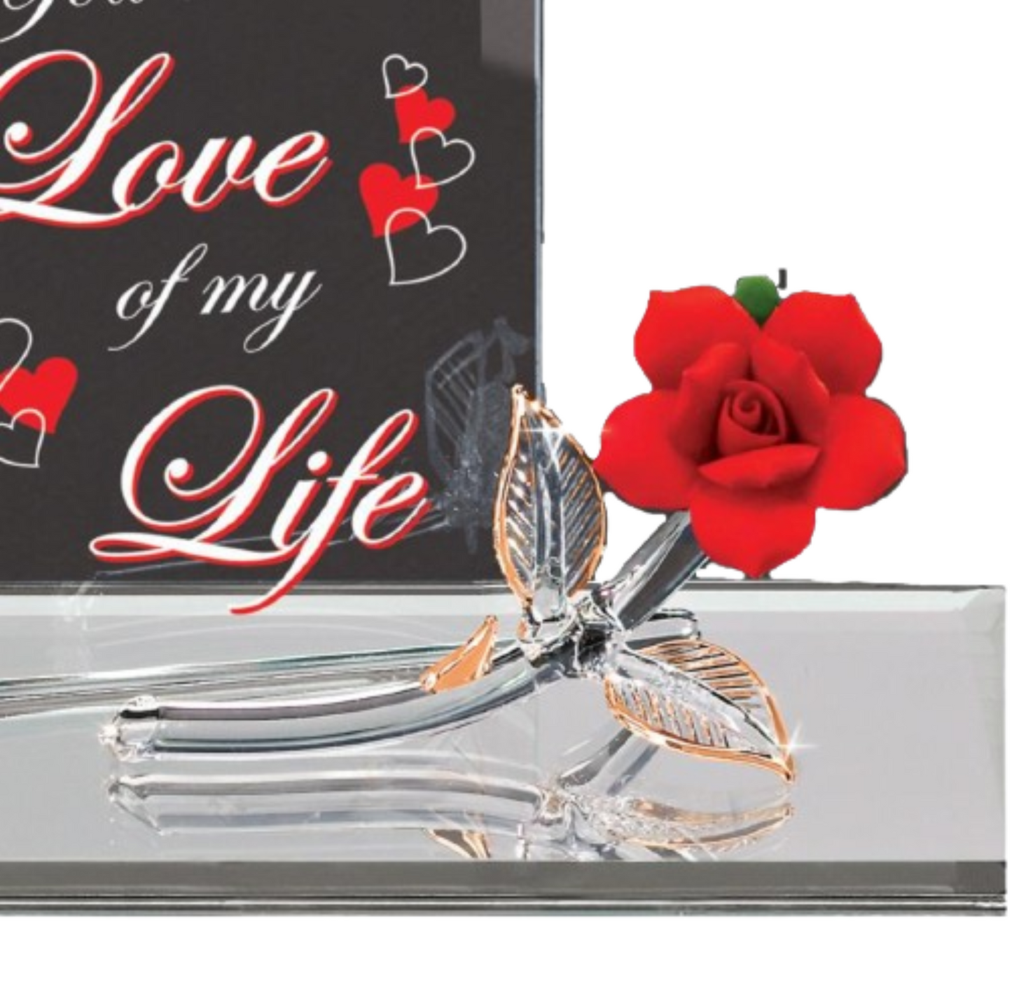 Romantic Rose Gift for Wife Girlfriend  Love of My Life Handcrafted Glass Decor