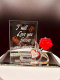 Red Rose “Forever and Always” Figurine | Handcrafted Anniversary Glass Love Gift