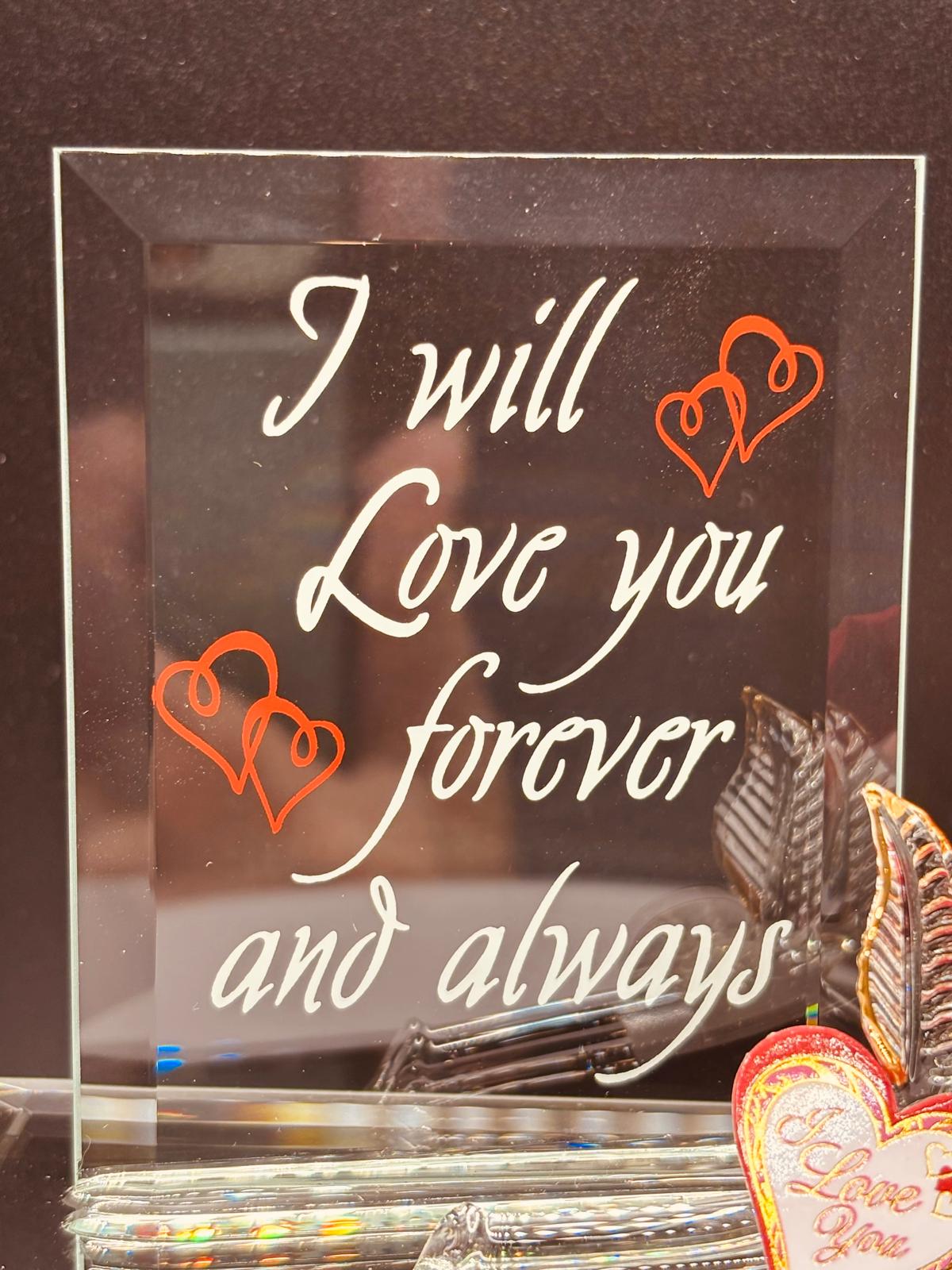 Red Rose “Forever and Always” Figurine | Handcrafted Anniversary Glass Love Gift