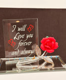 Forever & Always Glass Rose Figurine | Love Message Display Décor
