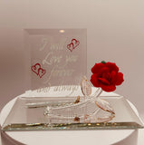 Handcrafted rose décor on beveled mirror base with gold accents