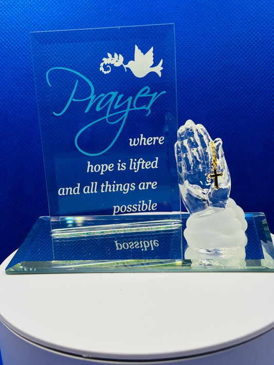 praying hands cross figurine prayer message faith christian decor gift inspirational display