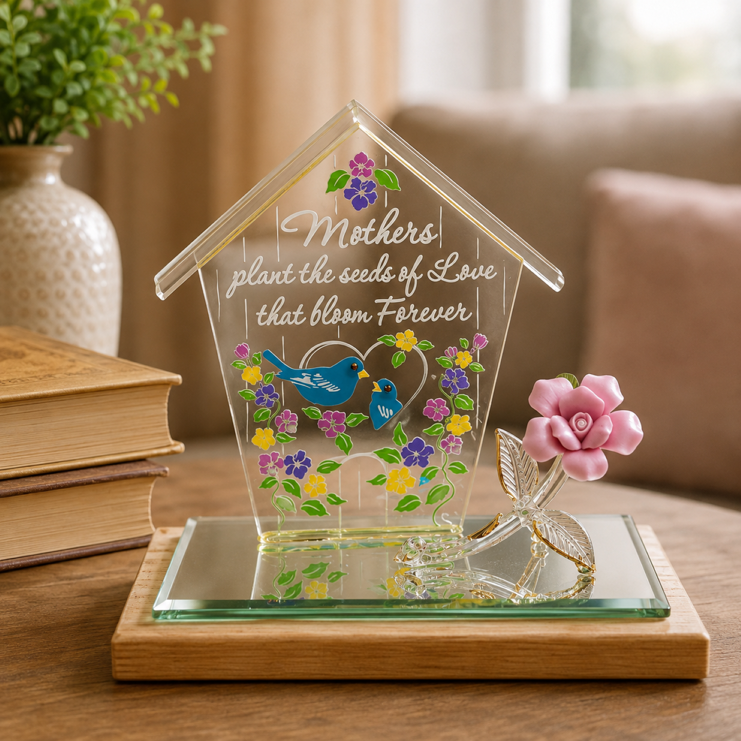 Mother's Gift with Pink Rose & Love Message, Handcrafted Mother's Day Gift for Mom