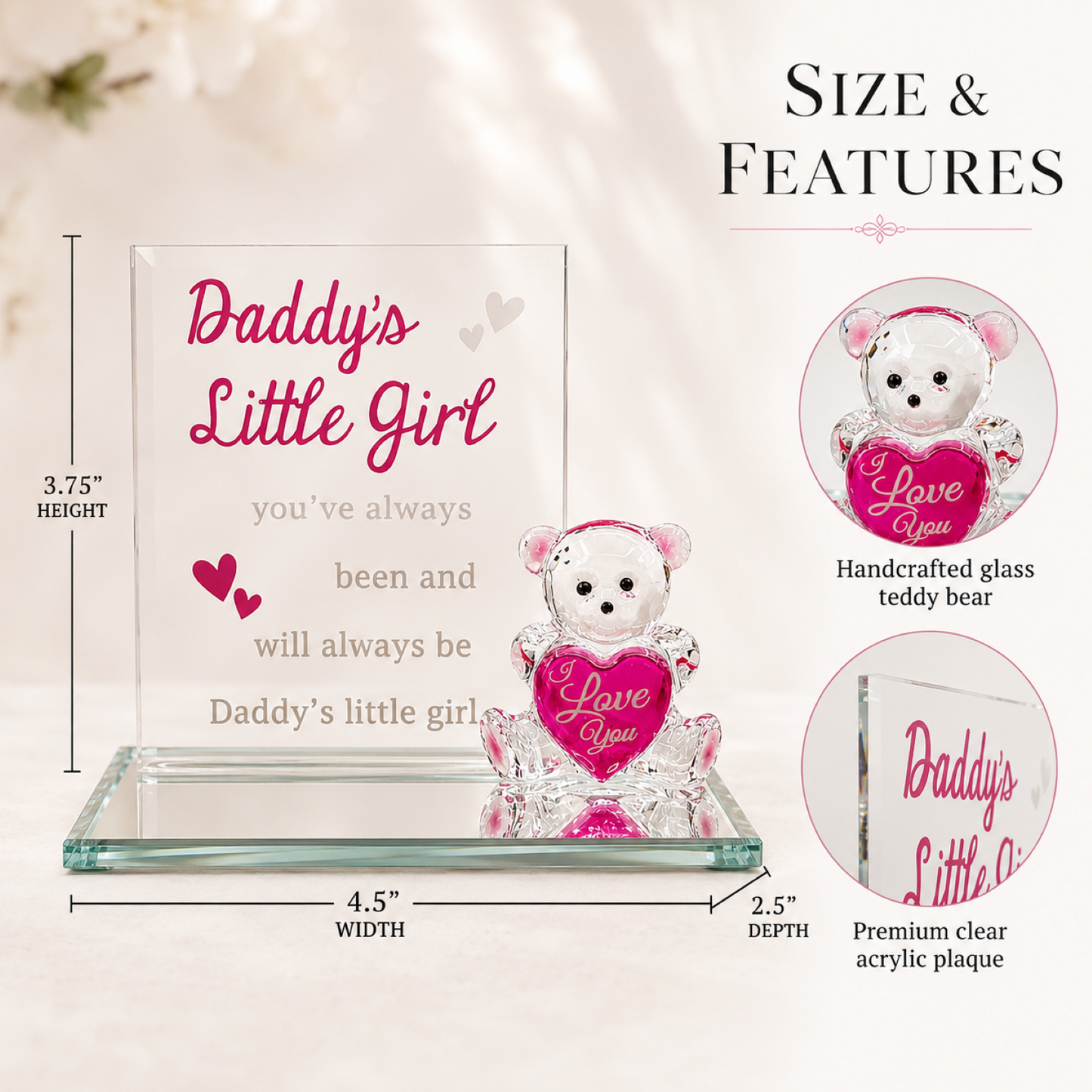 Daughter Gift from Dad | Daddy's Little Girl Bear Glass Figurine
