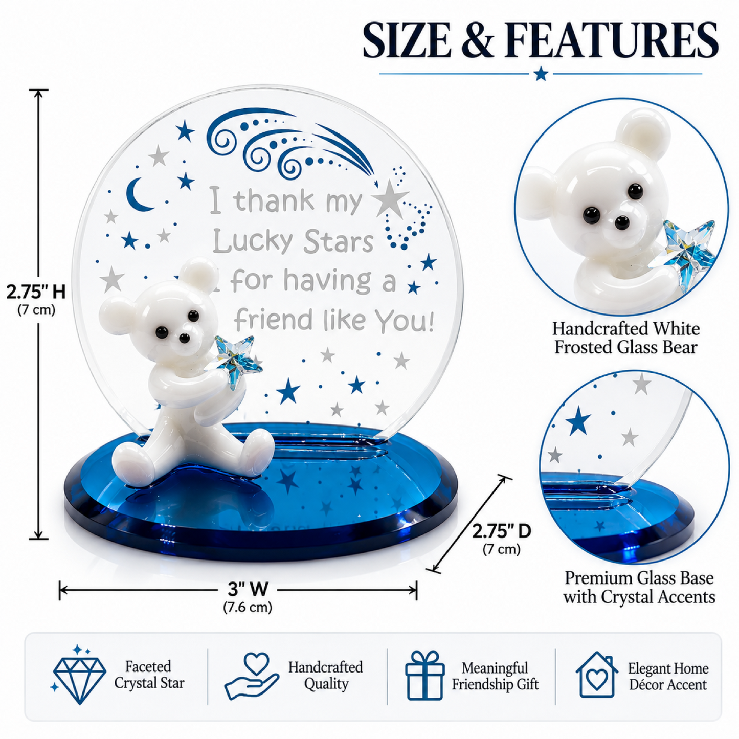 Glass Teddy Bear Friend Gift | Handcrafted Gift for Best Friend