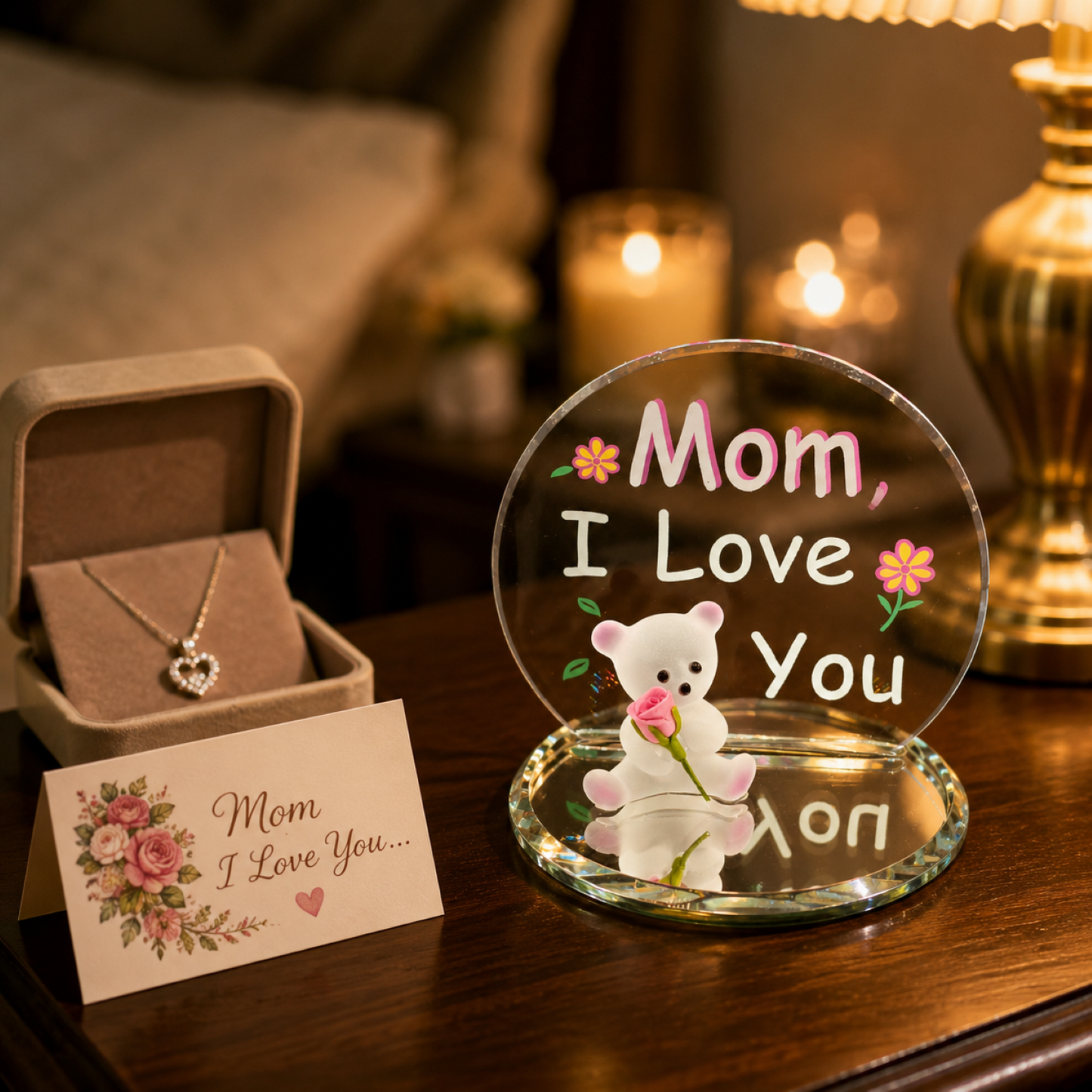 Gift for Mom I Love You Bear Figurine Mother’s Day Gift from Daughter Son