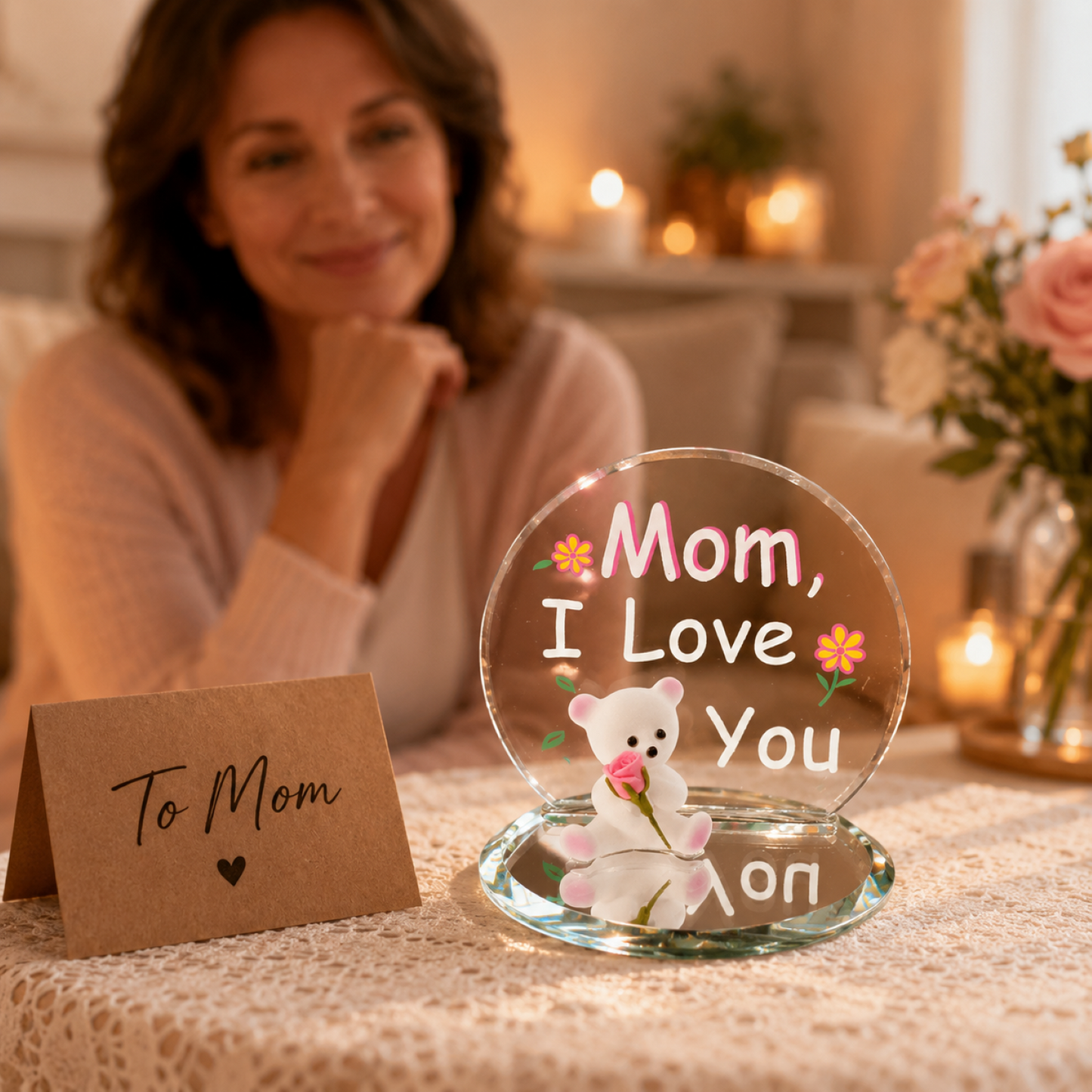 Gift for Mom I Love You Bear Figurine Mother’s Day Gift from Daughter Son