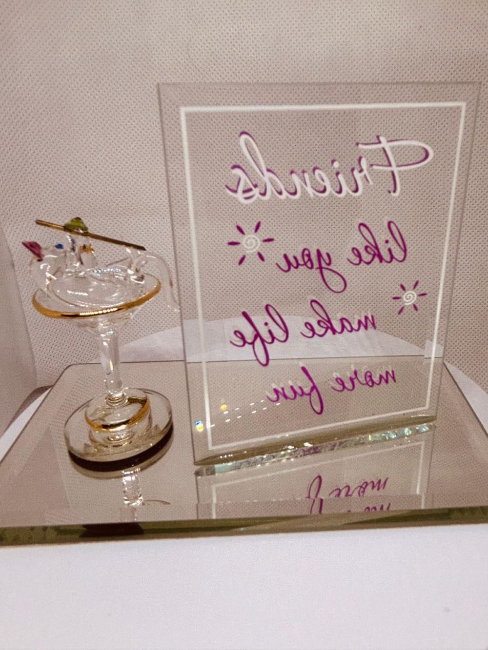 Friends Martini Mouse Glass Figurine | Handcrafted Collectible Gift with Message