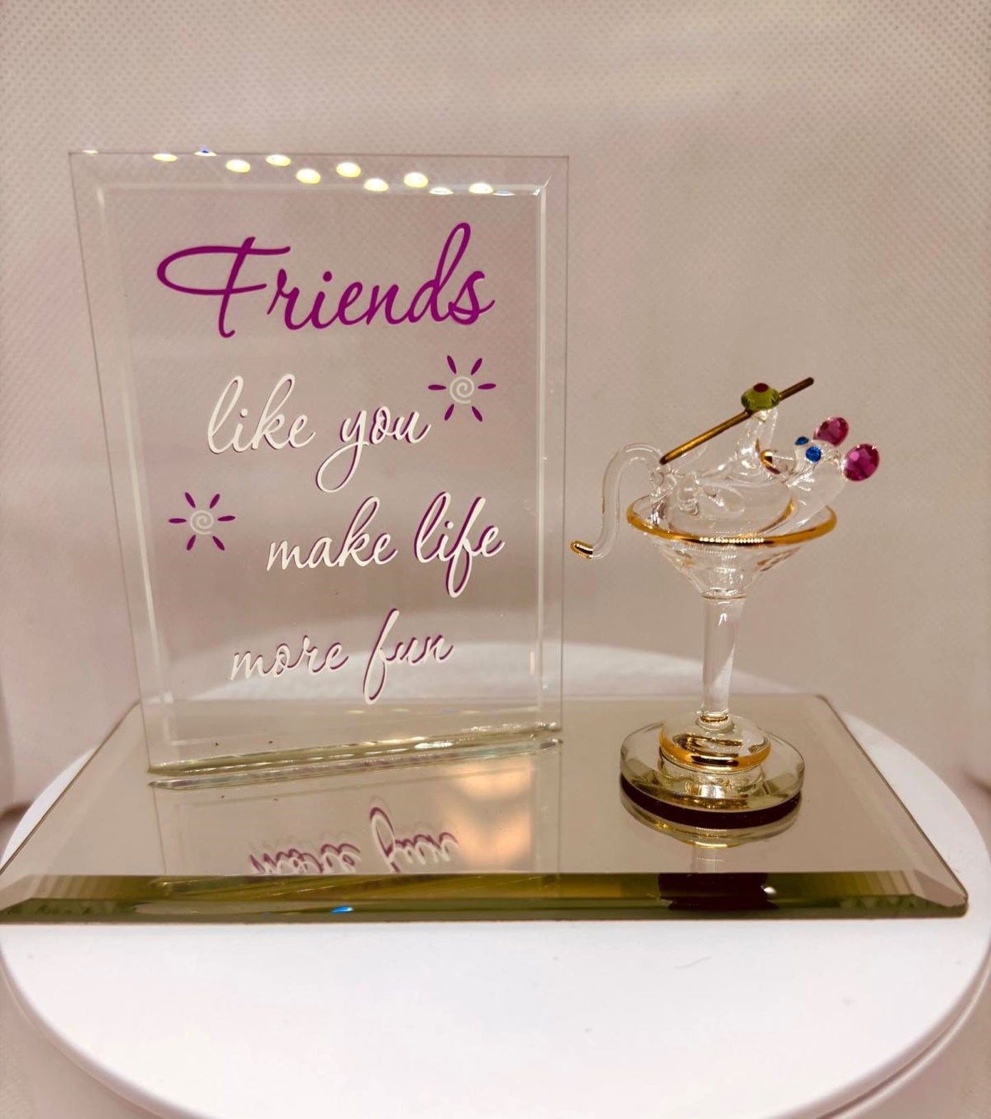 Friends Martini Mouse Glass Figurine | Handcrafted Collectible Gift with Message
