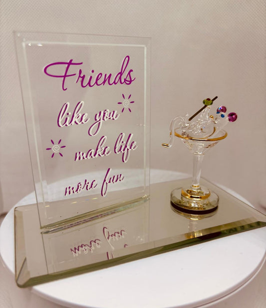 Friends Martini Mouse Glass Figurine | Handcrafted Collectible Gift with Message