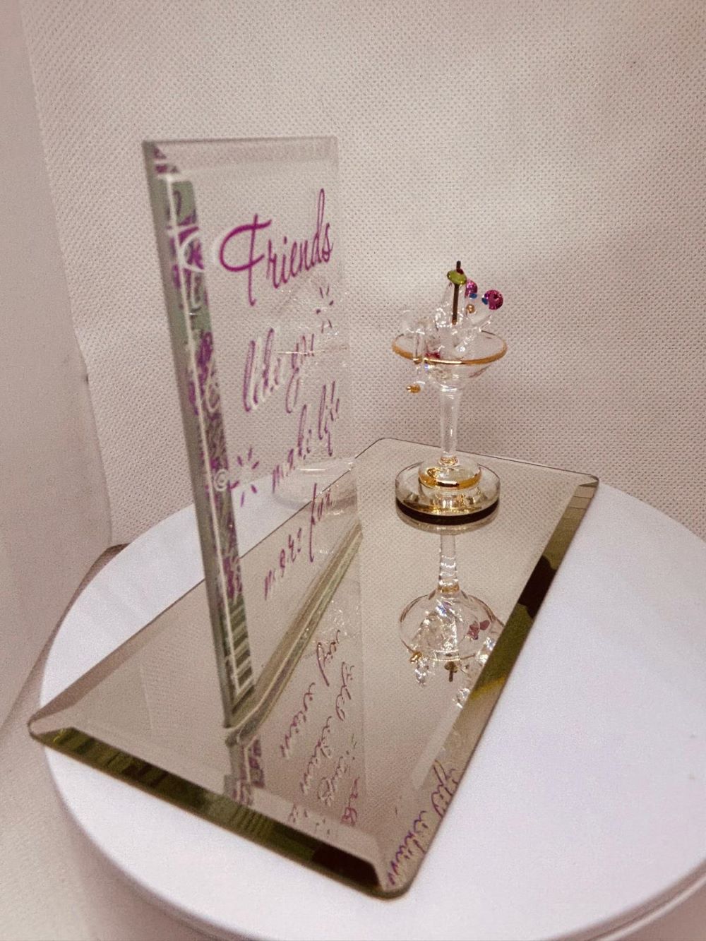 Friends Martini Mouse Glass Figurine | Handcrafted Collectible Gift with Message