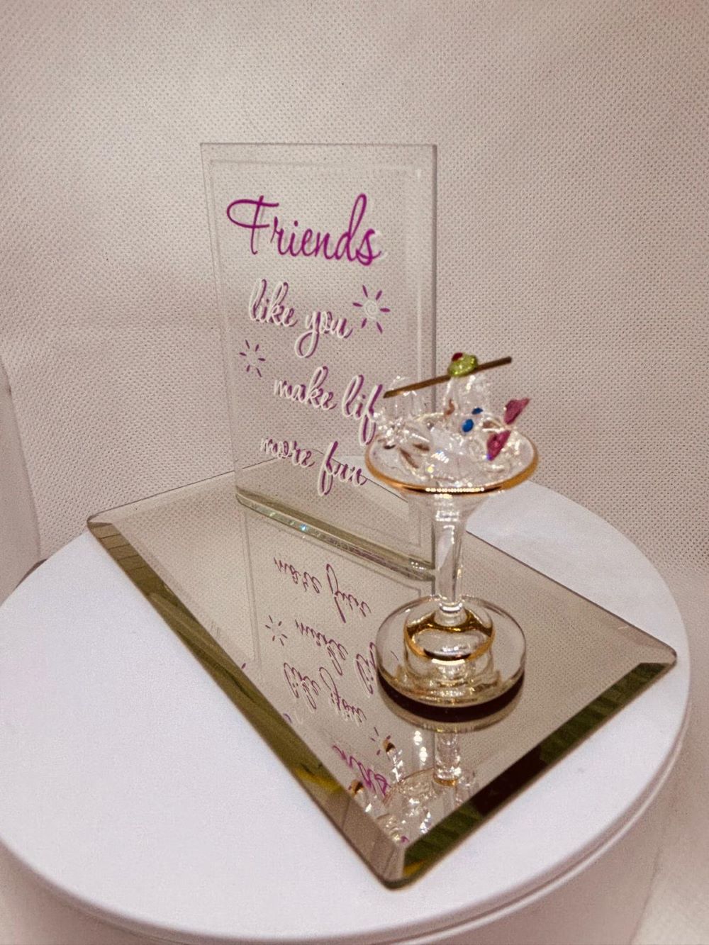 Friends Martini Mouse Glass Figurine | Handcrafted Collectible Gift with Message