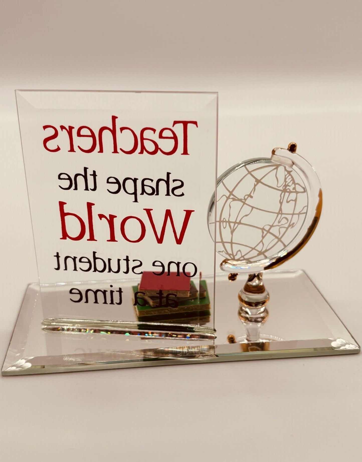 Teachers Shape the World Figurine Handcrafted Glass Teacher Gift