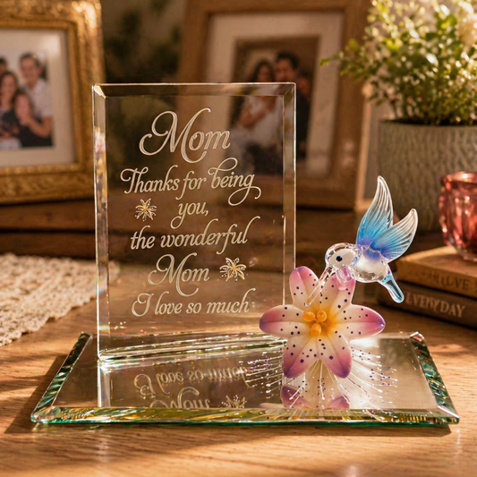 Mom Hummingbird Glass Figurine Mothers Day Gift Appreciation Decor