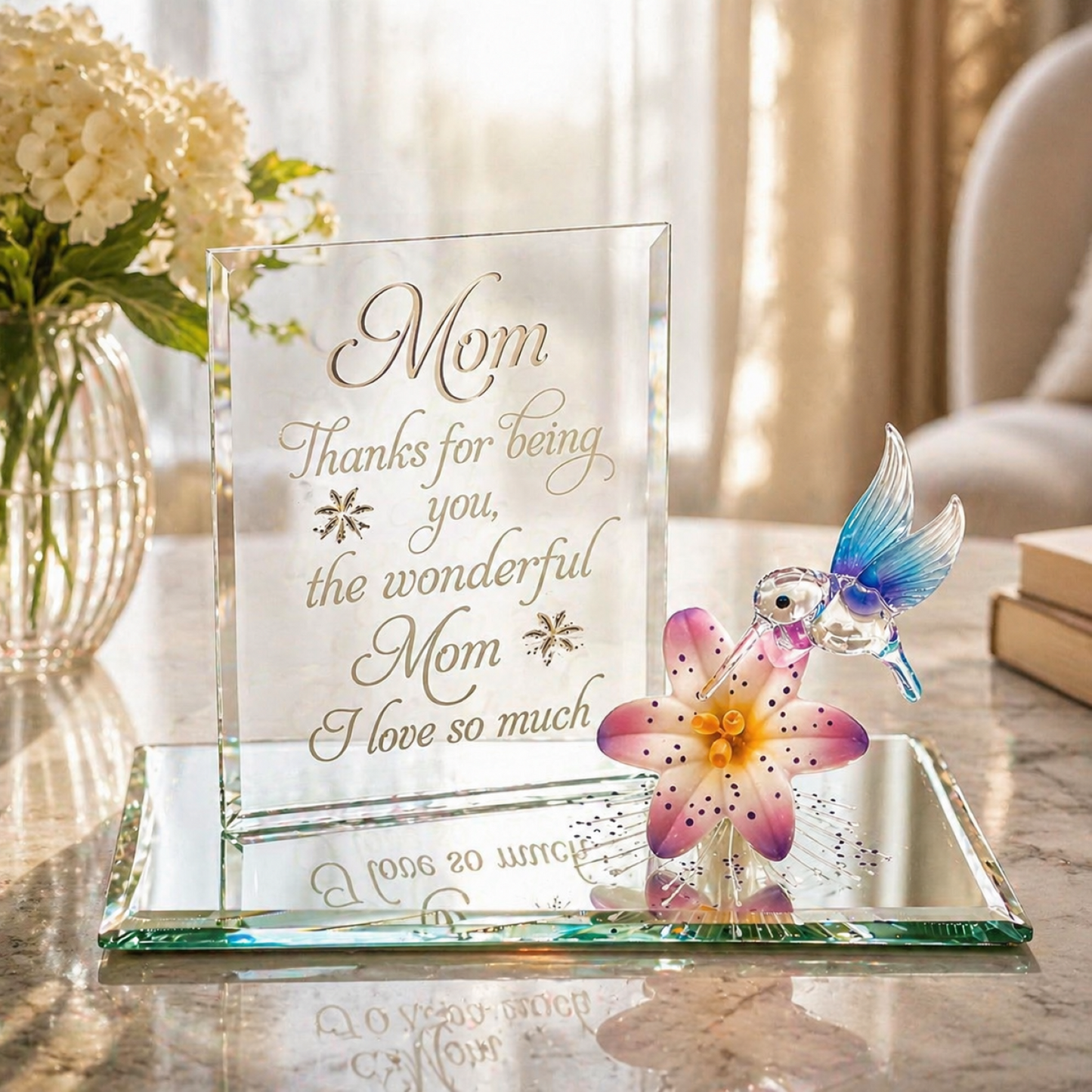 Mom Hummingbird Glass Figurine Mothers Day Gift Appreciation Decor