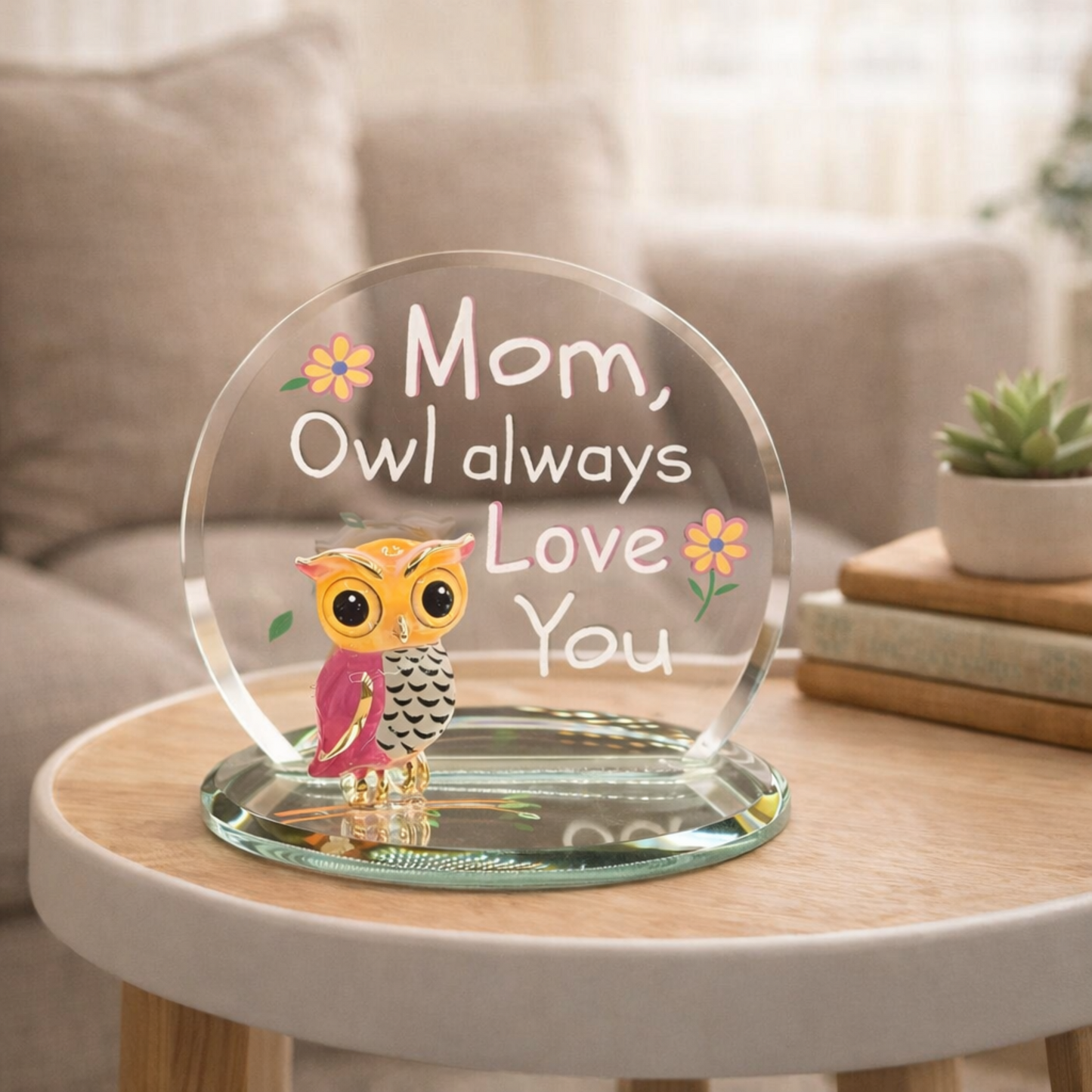“Mom, Owl Always Love You” Owl Figurine | Glass Owl Gift for Mom
